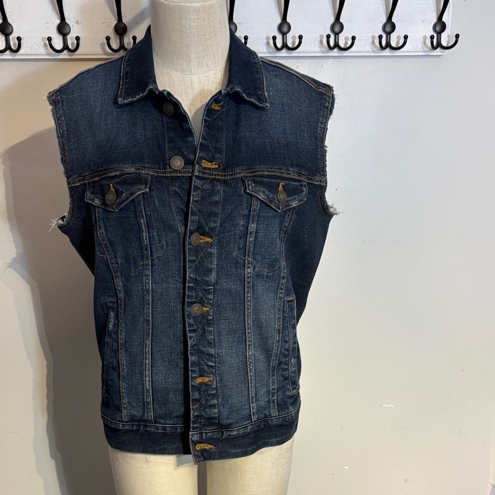 Denim Sleeveless Vest with Rose Design